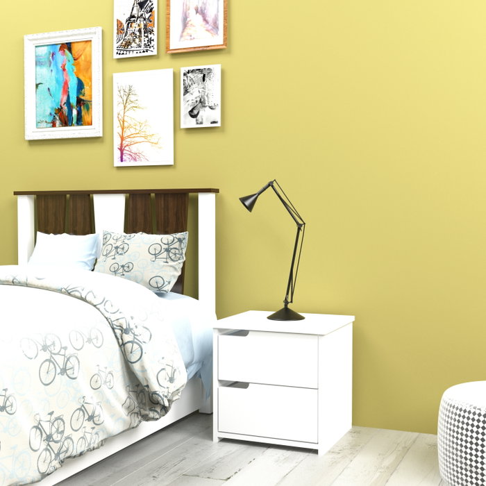 Hanah Home Mesita de Noche Moderna Blanca 2 Cajones, 45x45x40 cm
